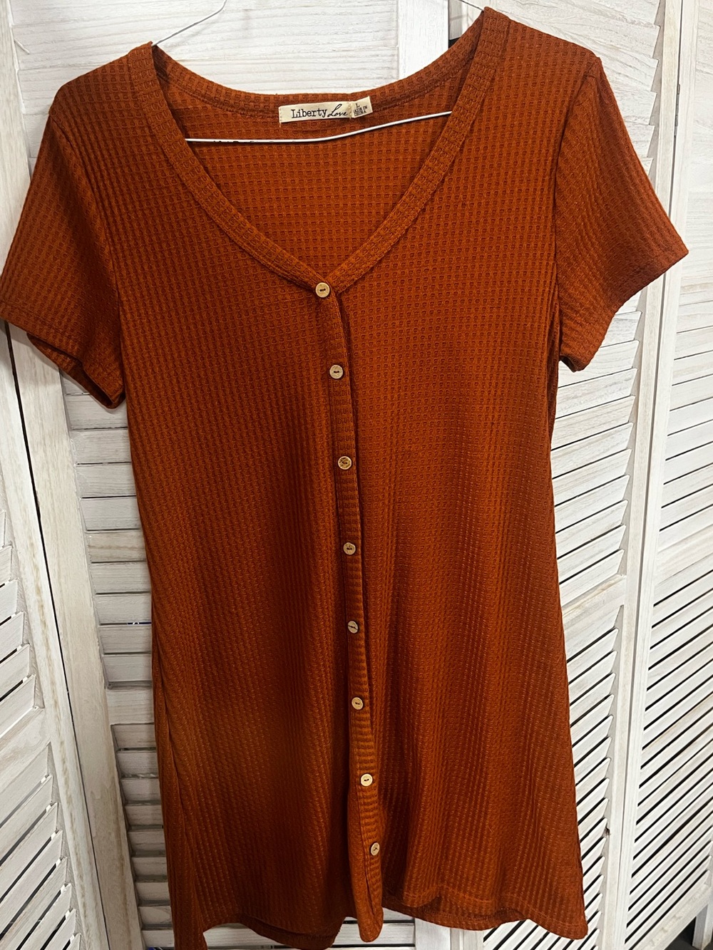 Liberty Love Rust Waffle Knit Button Front Dress Size Large